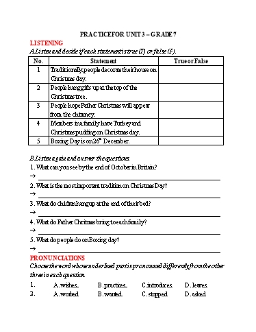 Bài tập 4 kỹ năng Tiếng Anh Lớp 7 Global Success - Unit 3 - Năm học 2022-2023