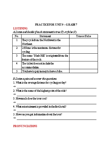 Bài tập 4 kỹ năng Tiếng Anh Lớp 7 Global Success - Unit 9 - Năm học 2022-2023