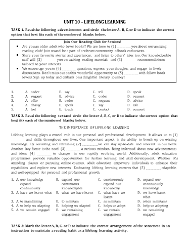 Bài tập bổ trợ học kì 2 Tiếng Anh Lớp 12 Global Success - Unit 10: Lifelong learning (Có đáp án)