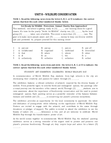 Bài tập bổ trợ học kì 2 Tiếng Anh Lớp 12 Global Success - Unit 8: Wildlife conservation (Có đáp án)