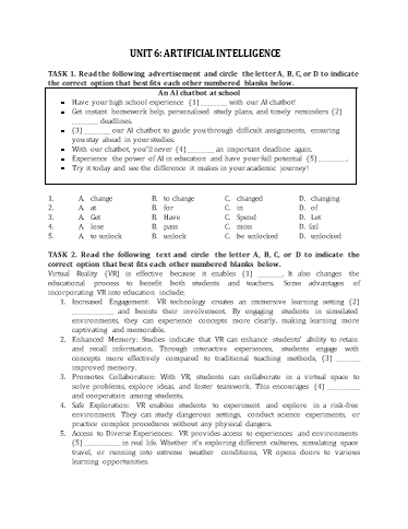Bài tập bổ trợ học kì 2 Tiếng Anh Lớp 12 Global Success - Unit 6: Artificial intelligence (Có đáp án)