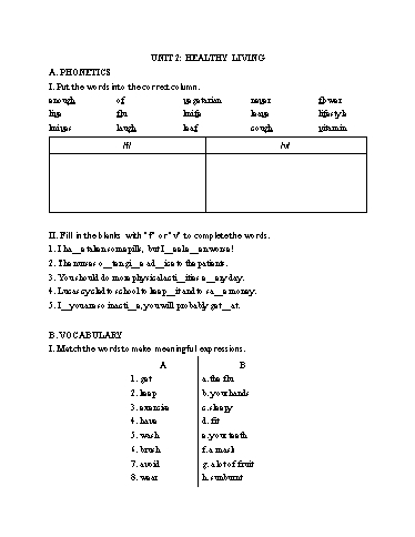 Bài tập bổ trợ môn Tiếng Anh Lớp 7 Global Success - Unit 2: Healthy living