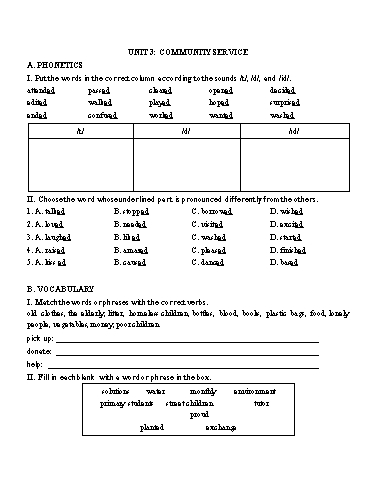 Bài tập bổ trợ môn Tiếng Anh Lớp 7 Global Success - Unit 3: Community service