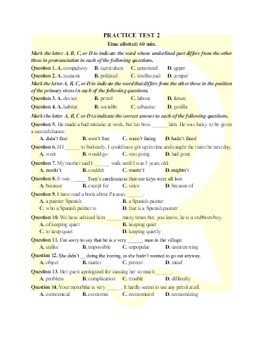 Bài tập bổ trợ ôn thi tốt nghiệp THPT môn Tiếng Anh - Đề 2 (Có đáp án)