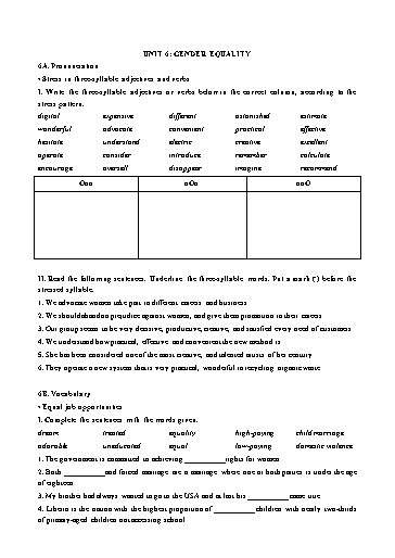 Bài tập bổ trợ Tiếng Anh Lớp 10 Global Success - Unit 6: Gender equality
