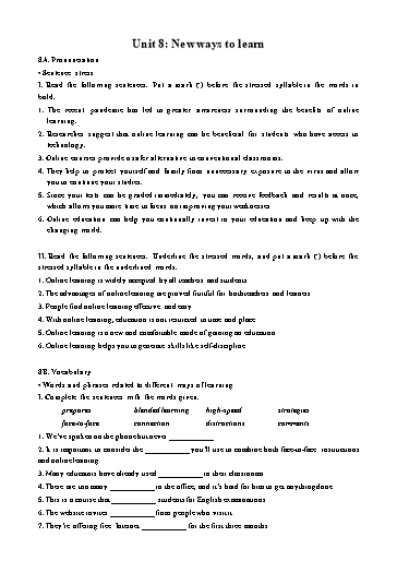 Bài tập bổ trợ Tiếng Anh Lớp 10 Global Success - Unit 8: New ways to learn