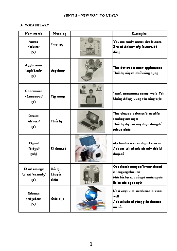 Bài tập bổ trợ Tiếng Anh Lớp 10 Global Success - Unit 8: New ways to learn (Có đáp án)