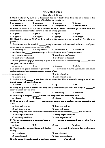 Bài tập bổ trợ Tiếng Anh Lớp 11 Global Success - Final test 2 (Kèm đáp án)
