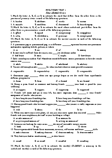 Bài tập bổ trợ Tiếng Anh Lớp 11 Global Success - Mid term test 1 (Kèm đáp án)