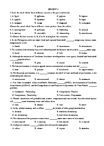 Bài tập bổ trợ Tiếng Anh Lớp 11 Global Success - Review 2: Unit 4+5+6 (Có đáp án)