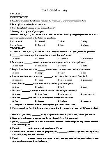 Bài tập bổ trợ Tiếng Anh Lớp 11 Global Success theo unit - Unit 5: Global warming (Có đáp án)
