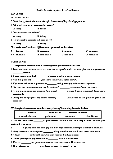 Bài tập bổ trợ Tiếng Anh Lớp 11 Global Success theo unit - Unit 7: Education options for school leavers (Có đáp án)