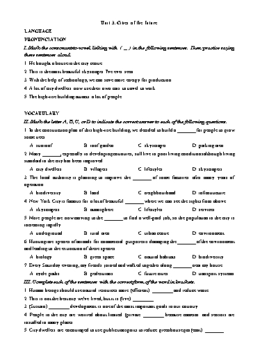 Bài tập bổ trợ Tiếng Anh Lớp 11 Global Success theo unit - Unit 3: Cities of the future (Có đáp án)