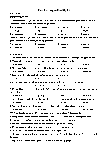 Bài tập bổ trợ Tiếng Anh Lớp 11 Global Success theo unit - Unit 1: A long and healthy life (Có đáp án)