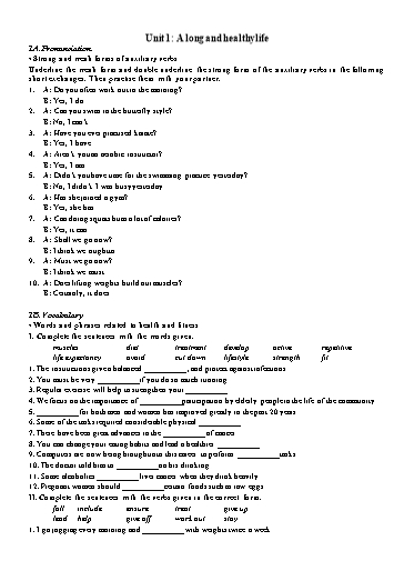 Bài tập bổ trợ Tiếng Anh Lớp 11 Global Success - Unit 1: A Long And healthy life (Có đáp án)