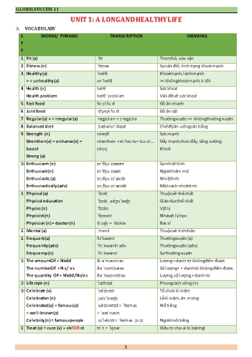 Bài tập bổ trợ Tiếng Anh Lớp 11 Global Success - Unit 1: A Long And healthy life (Kèm file nghe và đáp án)