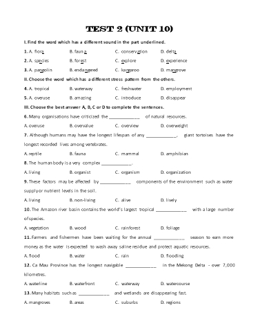 Bài tập bổ trợ Tiếng Anh Lớp 11 Global Success - Unit 10: Test 2 (Kèm đáp án)