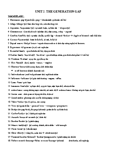 Bài tập bổ trợ Tiếng Anh Lớp 11 Global Success - Unit 2: The generation gap (Kèm đáp án)