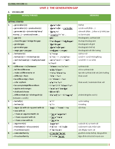 Bài tập bổ trợ Tiếng Anh Lớp 11 Global Success - Unit 2: The generation gap (Có file nghe và đáp án)