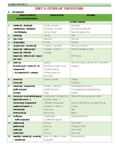 Bài tập bổ trợ Tiếng Anh Lớp 11 Global Success - Unit 3: Cities of the future (Kèm file nghe và đáp án)