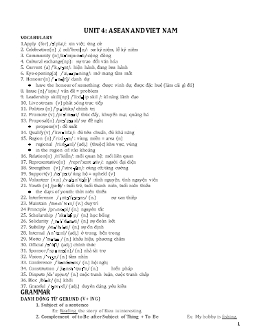 Bài tập bổ trợ Tiếng Anh Lớp 11 Global Success - Unit 4: Asean and Viet Nam (Kèm đáp án)