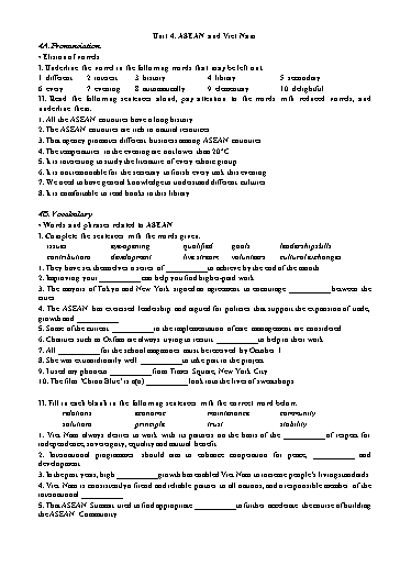 Bài tập bổ trợ Tiếng Anh Lớp 11 Global Success - Unit 4: Asean and Viet Nam (Có đáp án)