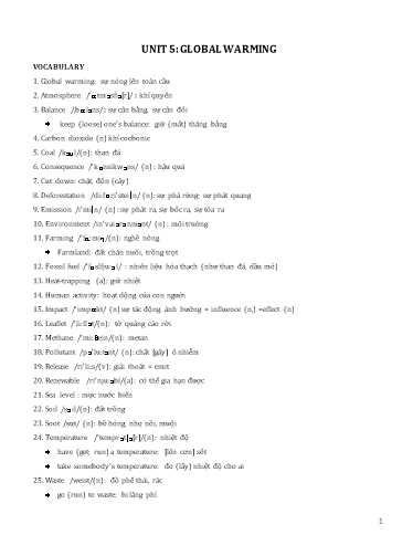 Bài tập bổ trợ Tiếng Anh Lớp 11 Global Success - Unit 5: Global warming (Kèm đáp án)