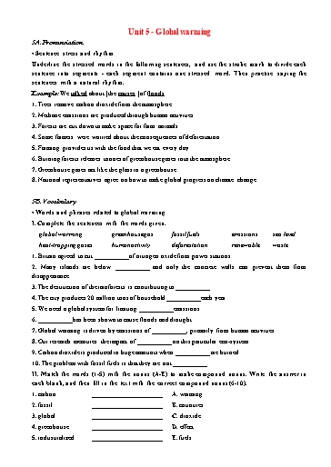 Bài tập bổ trợ Tiếng Anh Lớp 11 Global Success - Unit 5: Global warming (Có đáp án)