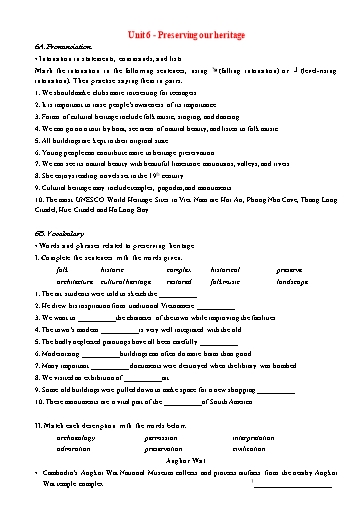 Bài tập bổ trợ Tiếng Anh Lớp 11 Global Success - Unit 6: Preserving our heritage (Kèm đáp án)