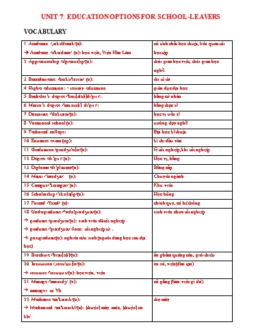 Bài tập bổ trợ Tiếng Anh Lớp 11 Global Success - Unit 7: Education options for school leavers (Có đáp án)
