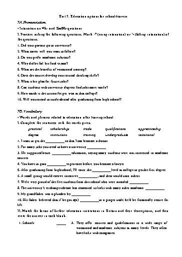 Bài tập bổ trợ Tiếng Anh Lớp 11 Global Success - Unit 7: Education options for school leavers (Kèm đáp án)