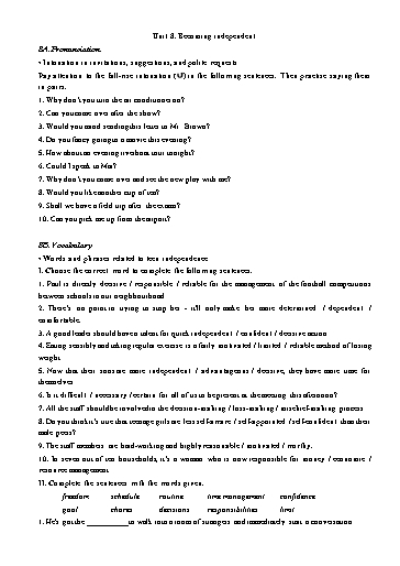 Bài tập bổ trợ Tiếng Anh Lớp 11 Global Success - Unit 8: Becoming independent (Kèm đáp án)