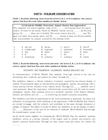 Bài tập bổ trợ Tiếng Anh Lớp 12 Global Success - Unit 8: Wildlife conservation (Kèm đáp án)