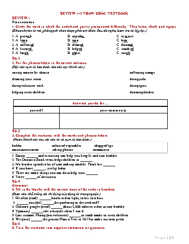 Bài tập bổ trợ Tiếng Anh Lớp 7 Global Success - Review 1+2 (Có đáp án)