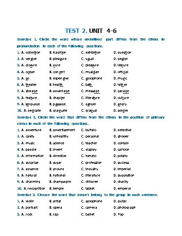 Bài tập bổ trợ Tiếng Anh Lớp 7 Global Success - Test 2: Unit 4-6