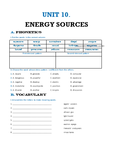 Bài tập bổ trợ Tiếng Anh Lớp 7 Global Success - Unit 10: Energy sources (Có đáp án)