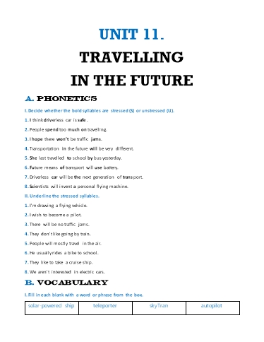 Bài tập bổ trợ Tiếng Anh Lớp 7 Global Success - Unit 11: Travelling in the future (Có đáp án)