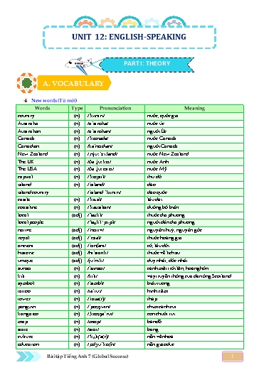Bài tập bổ trợ Tiếng Anh Lớp 7 Global Success - Unit 12: English speaking countries (Có file nghe)