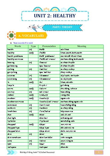 Bài tập bổ trợ Tiếng Anh Lớp 7 Global Success - Unit 2: Healthy living (Có file nghe và đáp án)