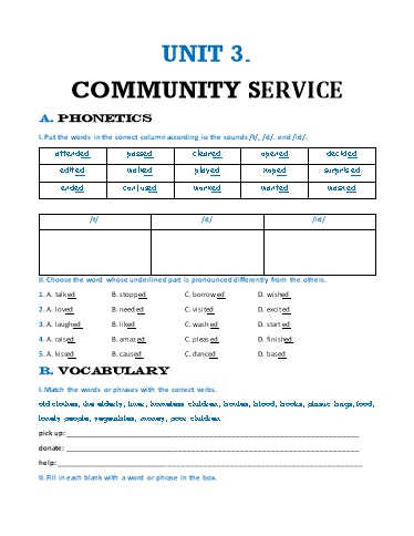 Bài tập bổ trợ Tiếng Anh Lớp 7 Global Success - Unit 3: Community service (Có đáp án) Bài tập bổ trợ Tiếng Anh Lớp 7 Global Success - Unit 3: Community service (Có đáp án)