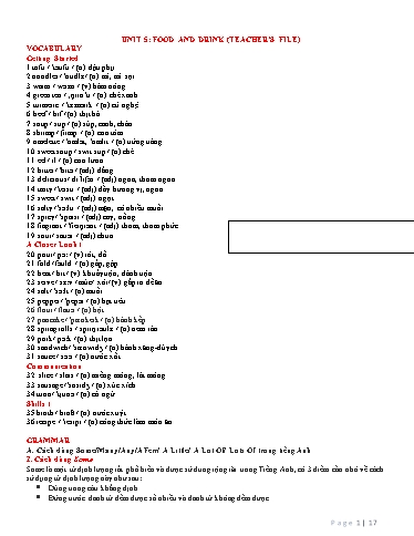 Bài tập bổ trợ Tiếng Anh Lớp 7 Global Success - Unit 5: Food and drink (Có file nghe và đáp án)