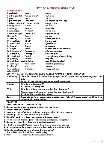 Bài tập bổ trợ Tiếng Anh Lớp 7 Global Success - Unit 7: Traffic (Có file nghe và đáp án)