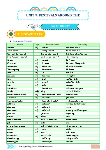 Bài tập bổ trợ Tiếng Anh Lớp 7 Global Success - Unit 9: Festivals around the world (Có file nghe)