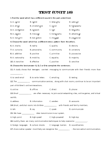 Bài tập bổ trợ Tiếng Anh Lớp 8 Global Success - Test 10 (Kèm đáp án)