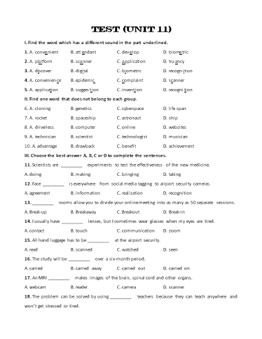 Bài tập bổ trợ Tiếng Anh Lớp 8 Global Success - Test 11 (Kèm đáp án)
