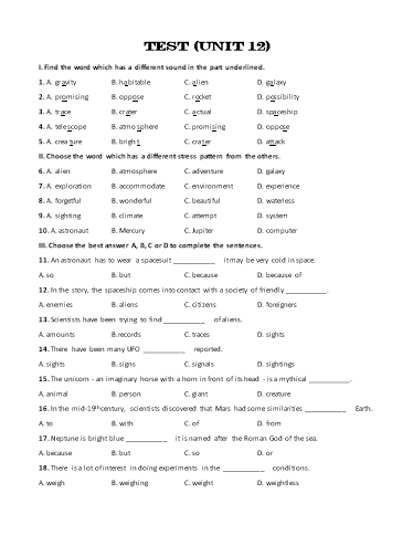 Bài tập bổ trợ Tiếng Anh Lớp 8 Global Success - Test 12 (Kèm đáp án)
