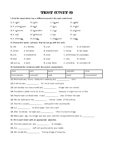 Bài tập bổ trợ Tiếng Anh Lớp 8 Global Success - Test 2 (Kèm đáp án)
