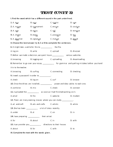 Bài tập bổ trợ Tiếng Anh Lớp 8 Global Success - Test 3 (Kèm đáp án)