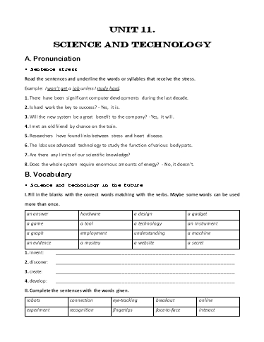 Bài tập bổ trợ Tiếng Anh Lớp 8 Global Success - Unit 11: Science and technology (Kèm đáp án)