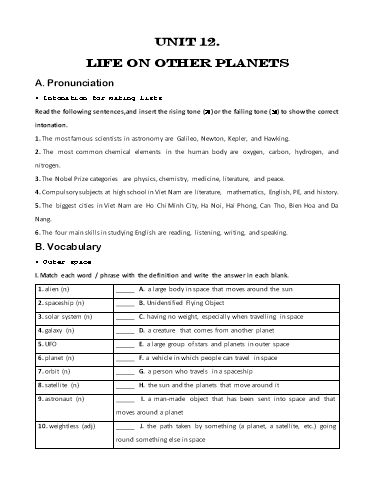 Bài tập bổ trợ Tiếng Anh Lớp 8 Global Success - Unit 12: Life on other planets (Kèm đáp án)